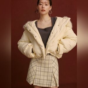 NWT Snidel Women's Checkered Plaid Skirt Yellow White Size 0 Japanese Student